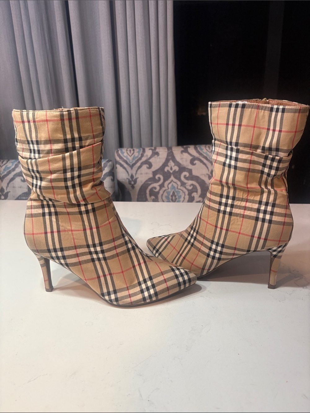 Plaid Pointed Toe Ankle Boots